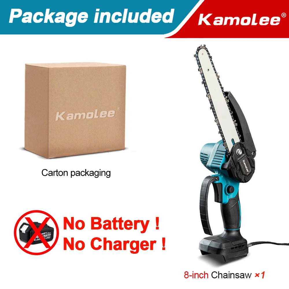 Kamolee Brushless Electric Chain Saw 8 Inch Mini Chainsaw Wood Cutter Pruning Garden Power Tool
