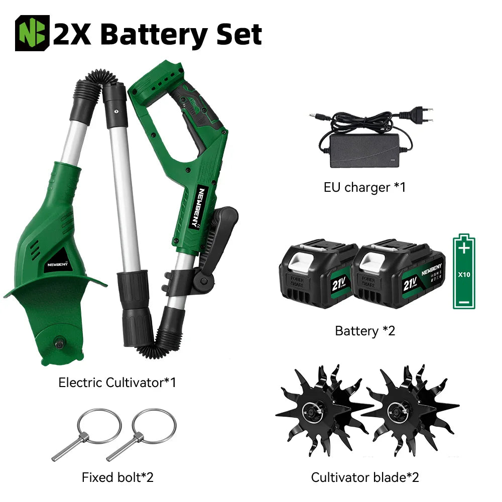 NEWBENY Electric Rototiller Tiller Cordless Cultivator Lawn Mower Scarifier Multi-Garden Power Tool For Makita 21V Battery Pin