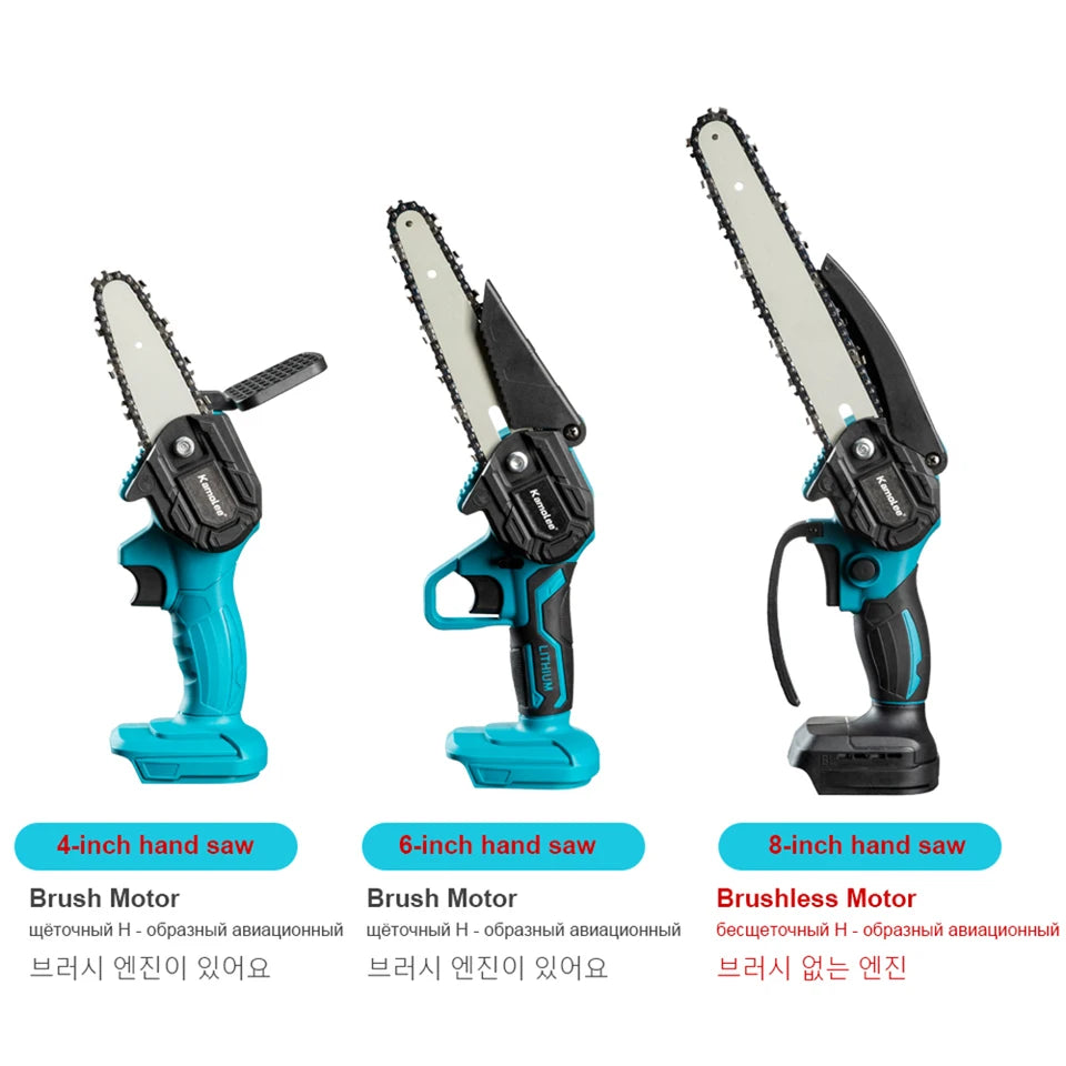 Kamolee Brushless Electric Chain Saw 8 Inch Mini Chainsaw Wood Cutter Pruning Garden Power Tool