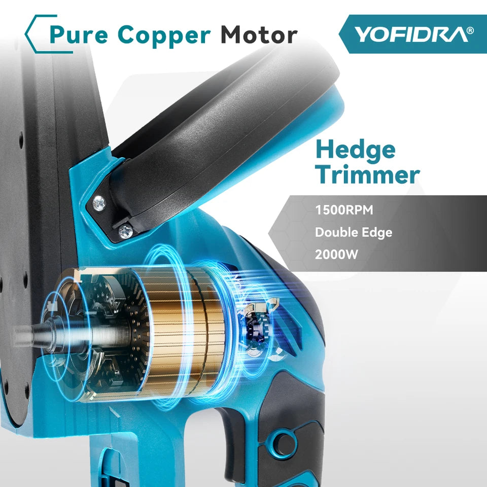 YOFIDRA 2000W 15000RPM Electric Hedge Trimmer Cordless Lawn Mower Hedge Pruner Trimmer Garden Power Tool For Makita Battery Pin