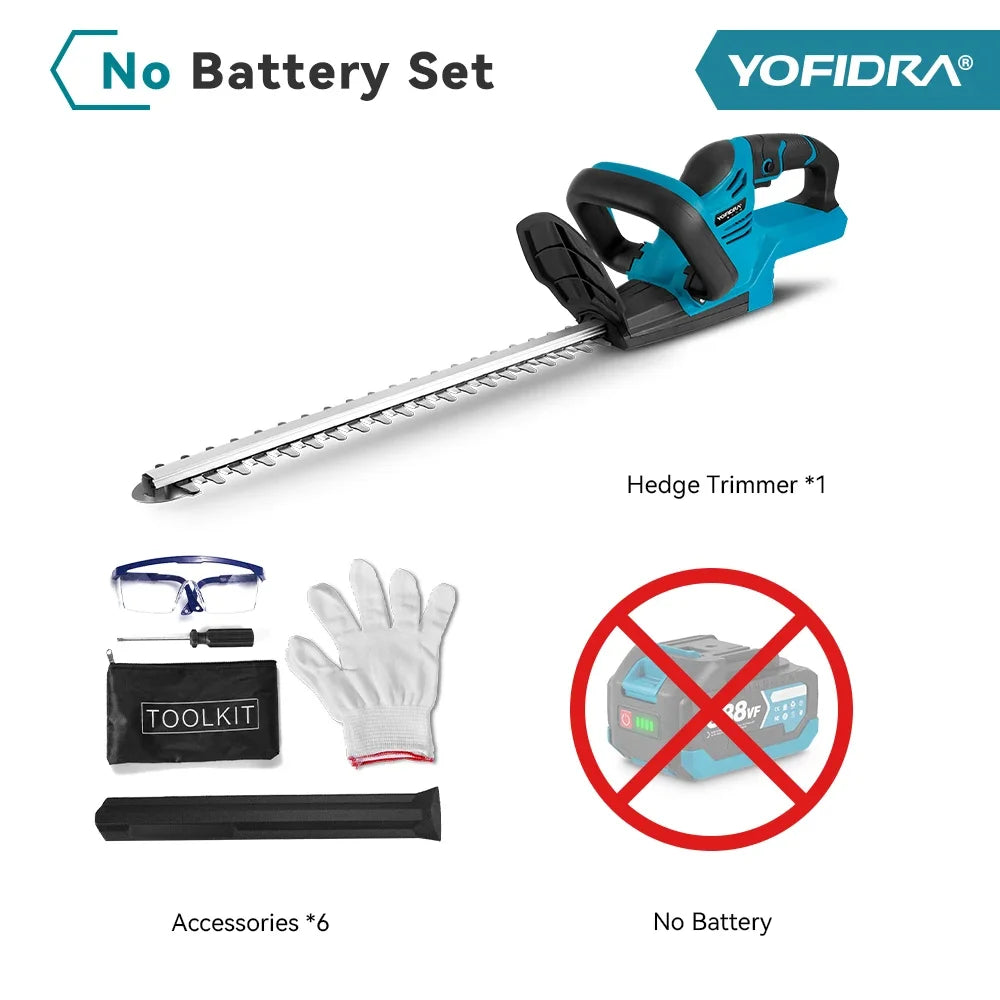 YOFIDRA 2000W 15000RPM Electric Hedge Trimmer Cordless Lawn Mower Hedge Pruner Trimmer Garden Power Tool For Makita Battery Pin