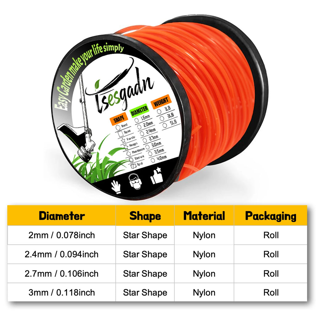 TSES 1.5LB Trimmer Rope Star Shape, String Trimmer Line, Commercial Grade Pentagon Weed Eater Spool, Premium Nylon Universal