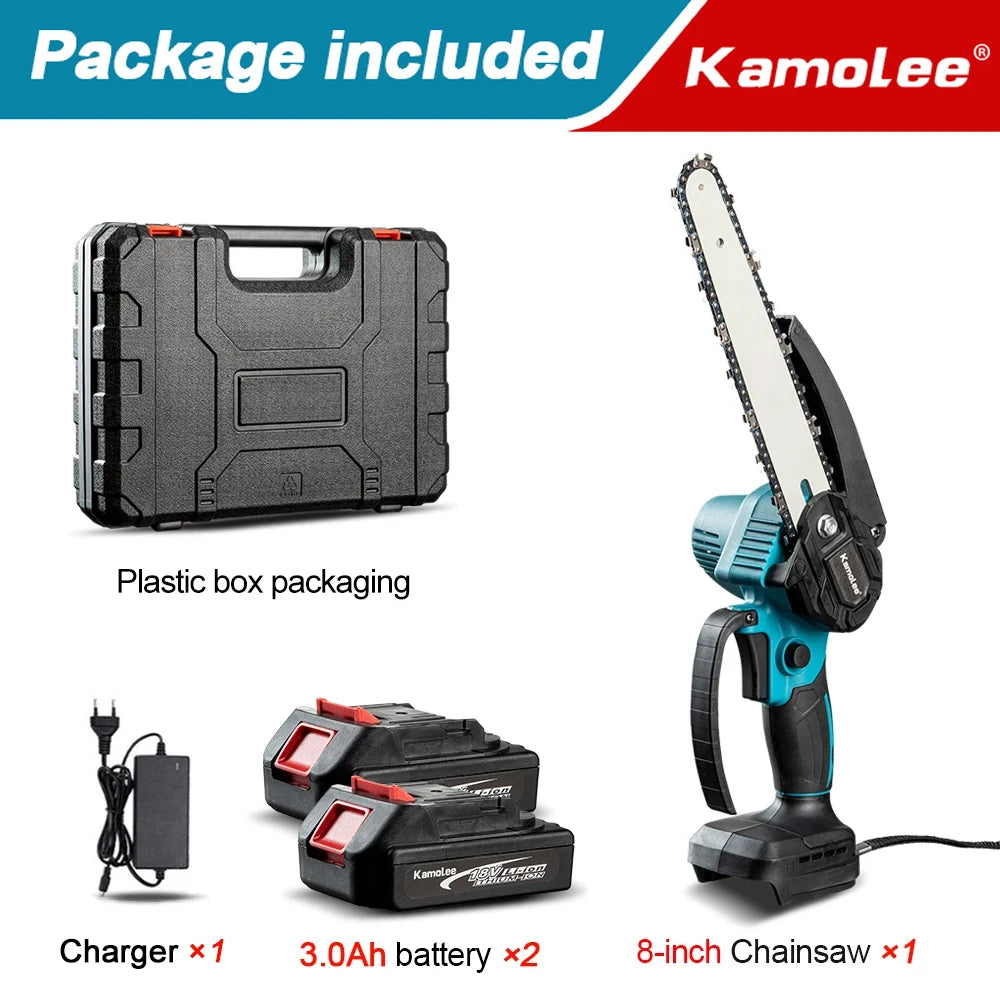 Kamolee Brushless Electric Chain Saw 8 Inch Mini Chainsaw Wood Cutter Pruning Garden Power Tool