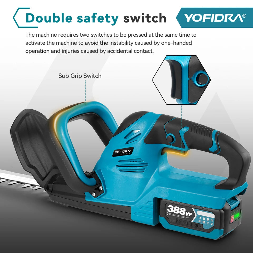 YOFIDRA 2000W 15000RPM Electric Hedge Trimmer Cordless Lawn Mower Hedge Pruner Trimmer Garden Power Tool For Makita Battery Pin