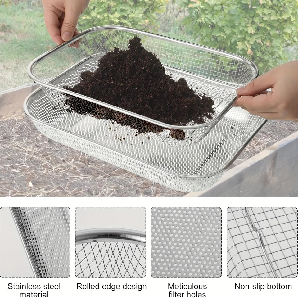 Stainless Steel Soil Sieve - Mesh Gardening Sieve for Rock Filtering, Composting and Sand, Durable and Anti-rust Hand Tools