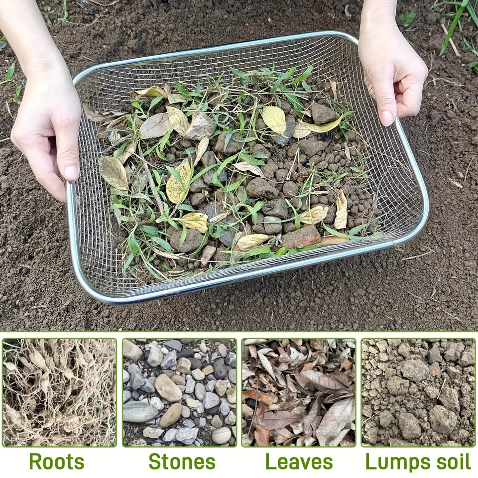 Stainless Steel Soil Sieve - Mesh Gardening Sieve for Rock Filtering, Composting and Sand, Durable and Anti-rust Hand Tools