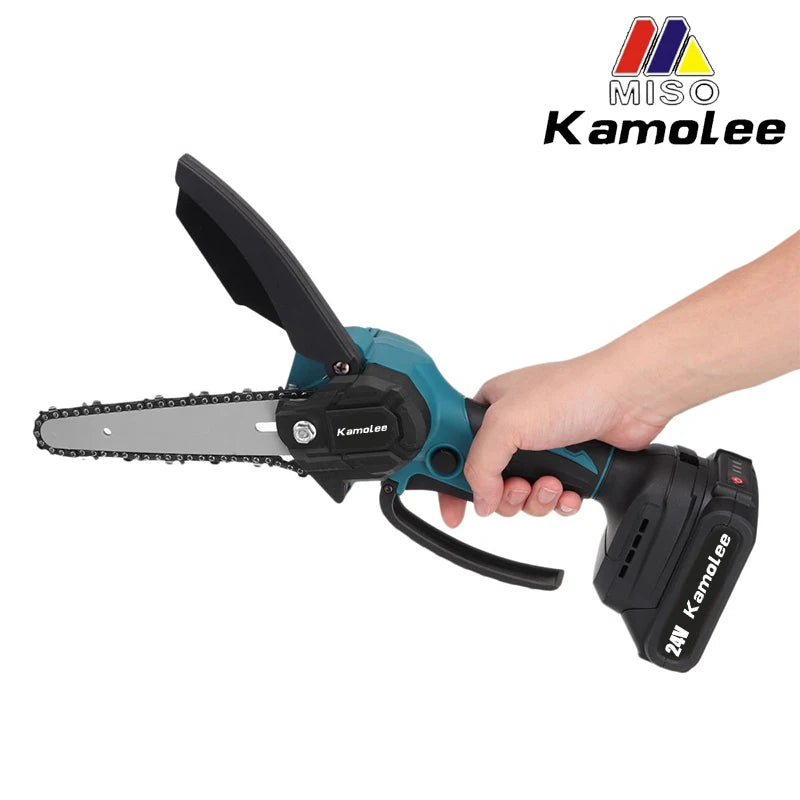 Kamolee Brushless Electric Chain Saw 8 Inch Mini Chainsaw Wood Cutter Pruning Garden Power Tool