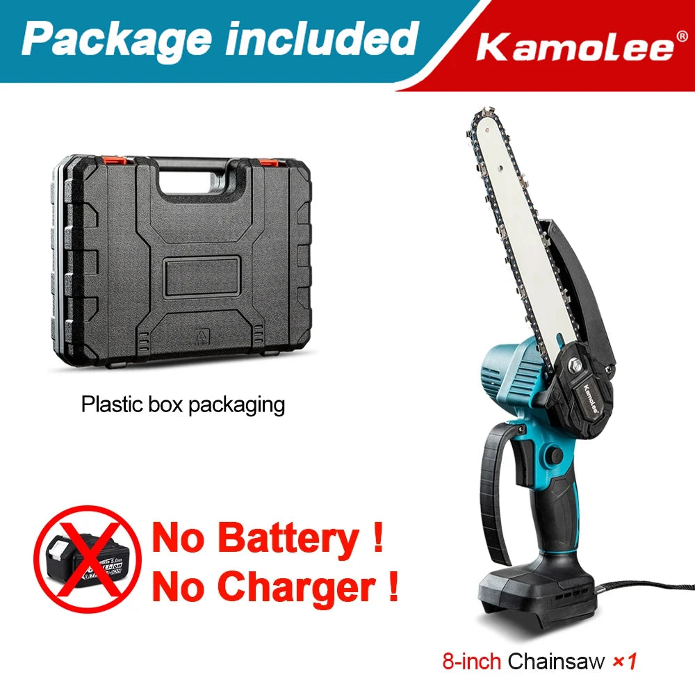 Kamolee Brushless Electric Chain Saw 8 Inch Mini Chainsaw Wood Cutter Pruning Garden Power Tool