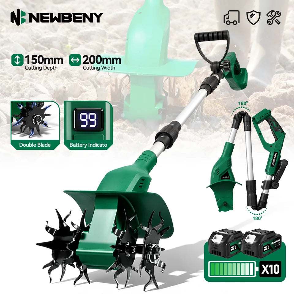 NEWBENY Electric Rototiller Tiller Cordless Cultivator Lawn Mower Scarifier Multi-Garden Power Tool For Makita 21V Battery Pin