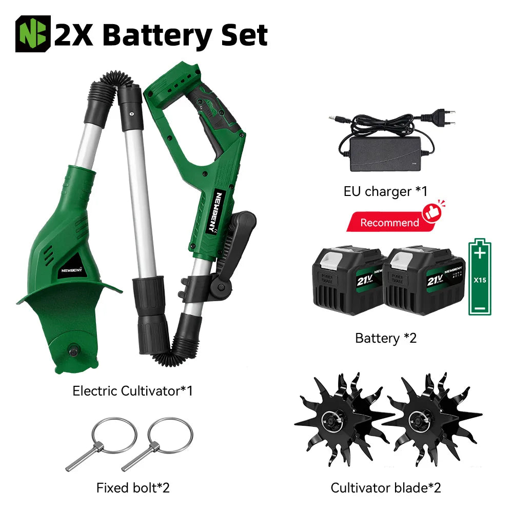 NEWBENY Electric Rototiller Tiller Cordless Cultivator Lawn Mower Scarifier Multi-Garden Power Tool For Makita 21V Battery Pin